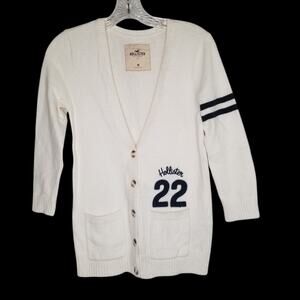 Y2K Hollister Cream Cardigan Sweater Women's Medium Preppy Letterman 22 Varsity